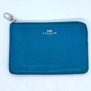 Coach Teal Leather Mini Zip Wallet Pouch 6x4 Silver Hardware GUC